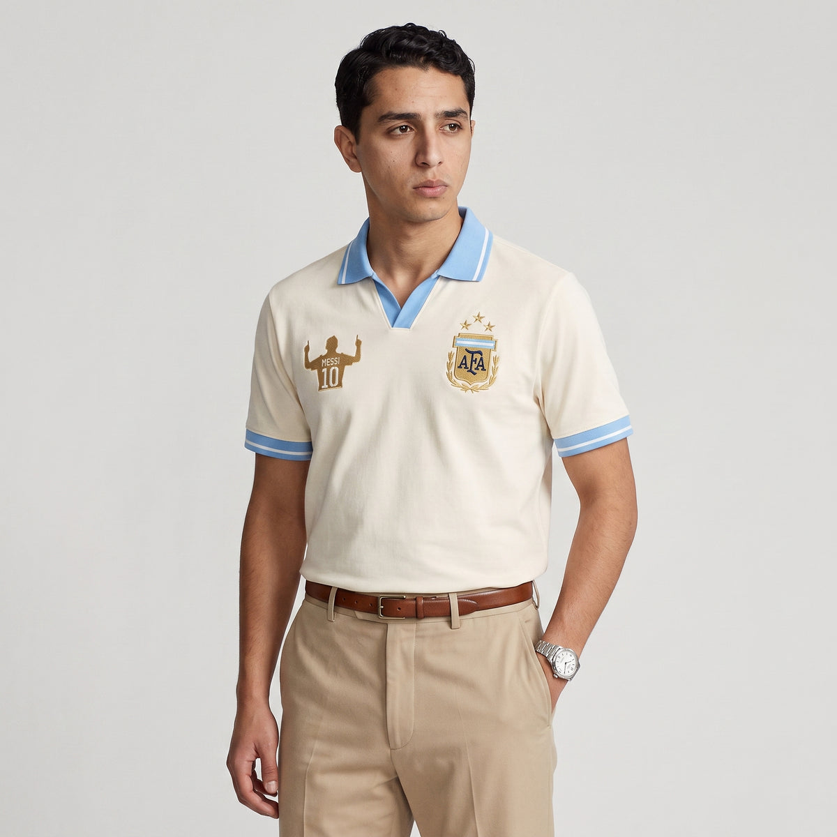 Retro Argentina Cream Football Polo — Vintage Albiceleste Edition