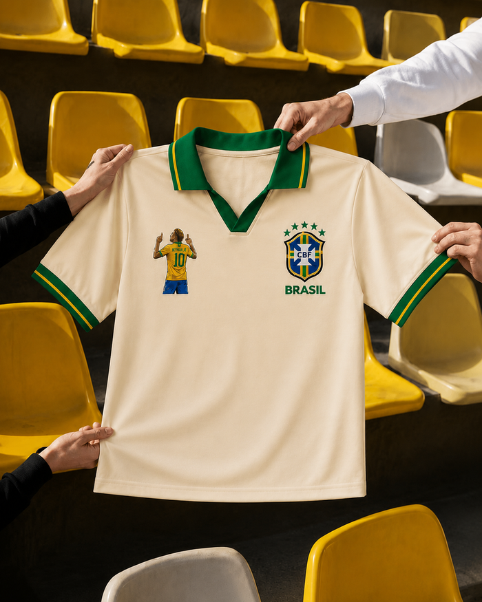 Retro Brazil Cream Football Polo — Vintage Selecao Edition