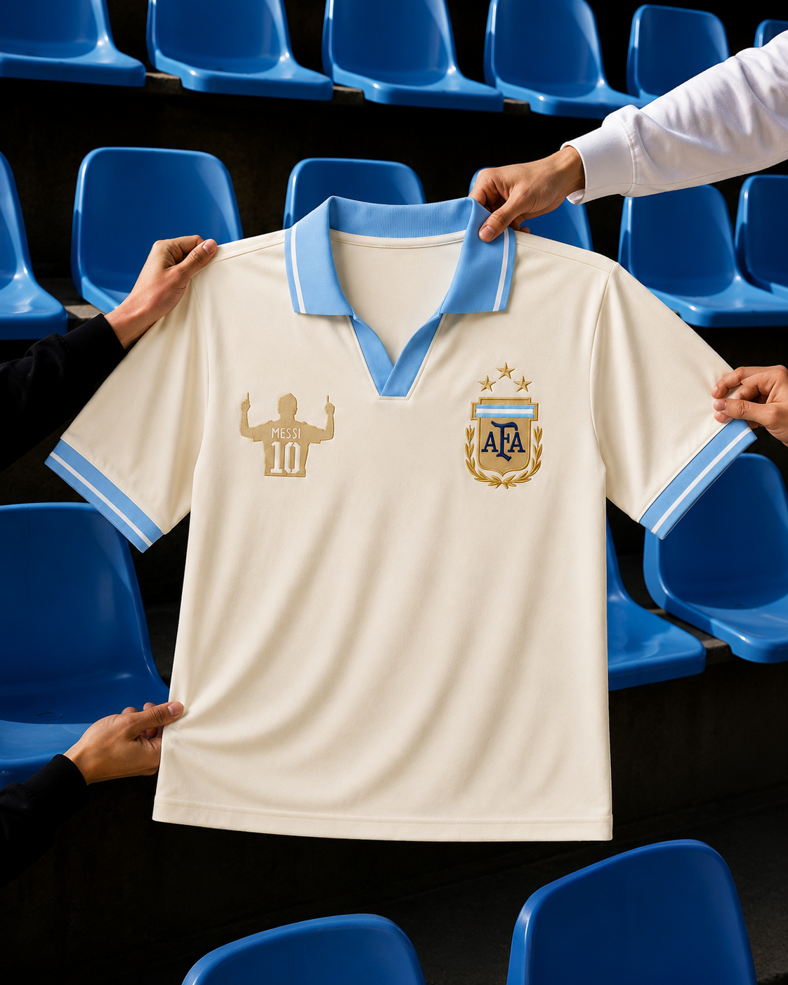 Retro Argentina Cream Football Polo — Vintage Albiceleste Edition