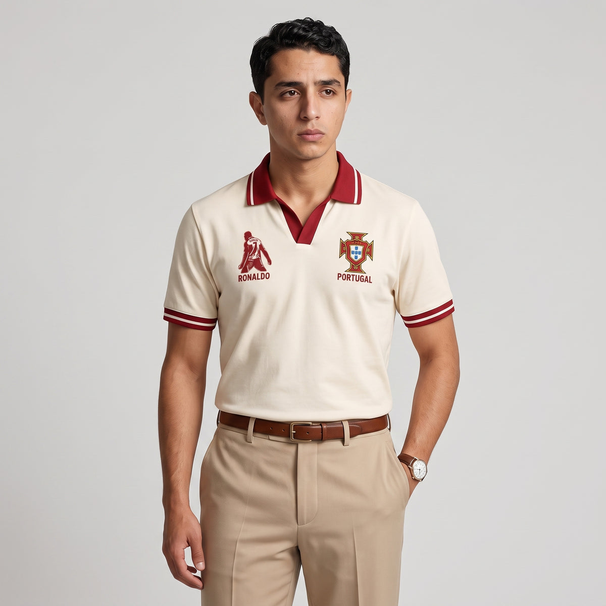 Retro Portugal Cream Football Polo — Vintage Heritage Edition