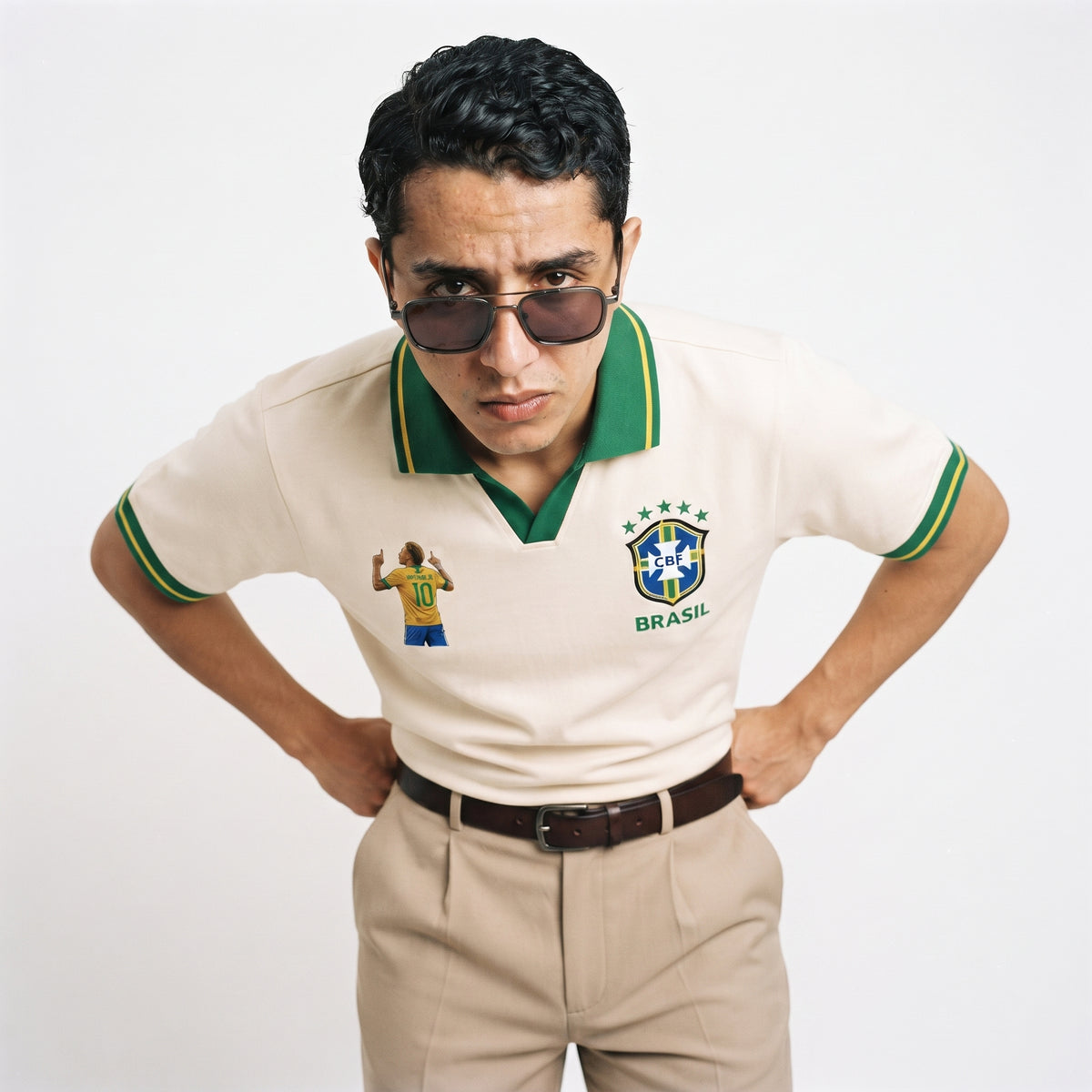 Retro Brazil Cream Football Polo — Vintage Selecao Edition